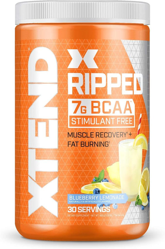 Xtend XTEND Ripped BCAA Powder Blueberry Lemonade - Cutting Formula + Sugar Free Post Workout Muscle Recovery Drink with Amino Acids - 7g BCAAs for Men & Women - 30 Servings