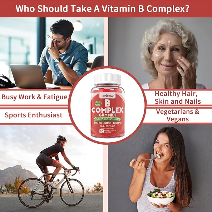 Vitamin B Complex Gummies, Vegan Vitamin B Gummies with 2000 mcg Methyl B12, Methyl Folate | Plus Choline + Inositol, Vitamin C + Zinc for Supports Energy, Mood, Immune, Healthy Hair, Skin - 120 Cts