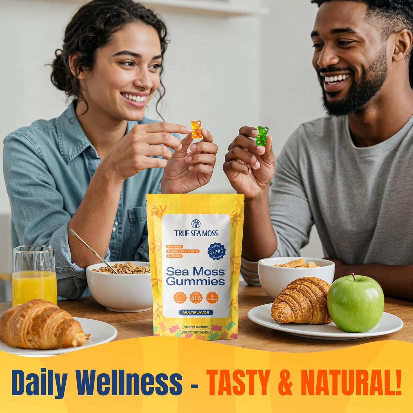Sea Moss Gummies for Adults & Kids - Magnesium, Burdock Root & Bladderwrack – Supports Immune, Boost Energy, Skin & Hair Health, Detox - 60 Vegan Gummies