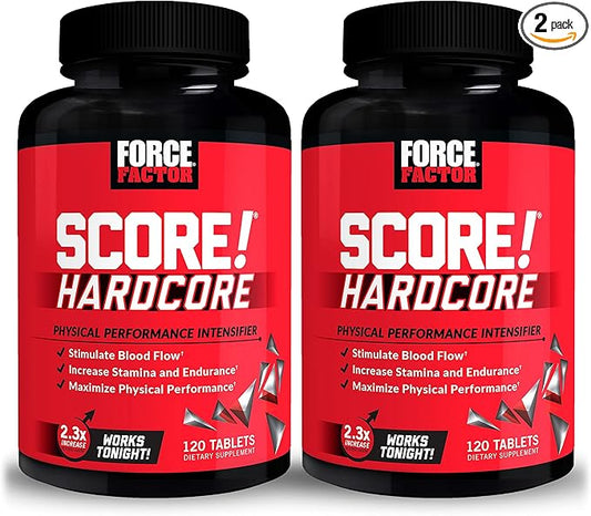 Force Factor SCORE!, 2-Pack, Hardcore Nitric Oxide Booster Supplement for Men with L-Citrulline, Yohimbe, Black Maca & B Vitamins to Increase Stamina, Maximize Physical Performance, 240 Tablets