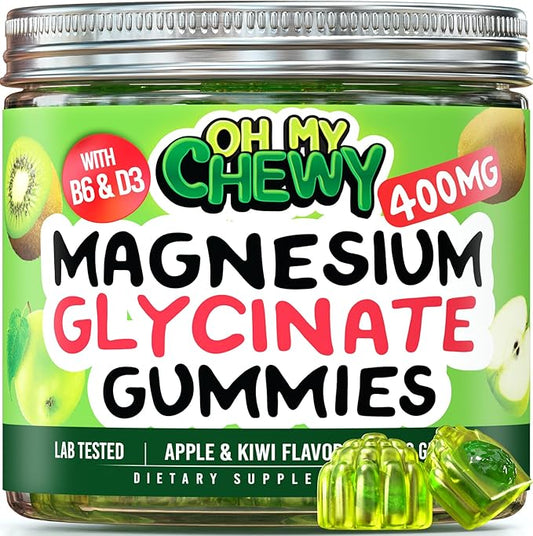 Magnesium Glycinate Gummies 400mg - Magnesium for Sleep, Calm, Relax & Muscle Relief with B6 & D3 and No Melatonin - Family-Friendly for Kids, Teens & Adults - Vegan & Non-GMO Supplement - 60 Count