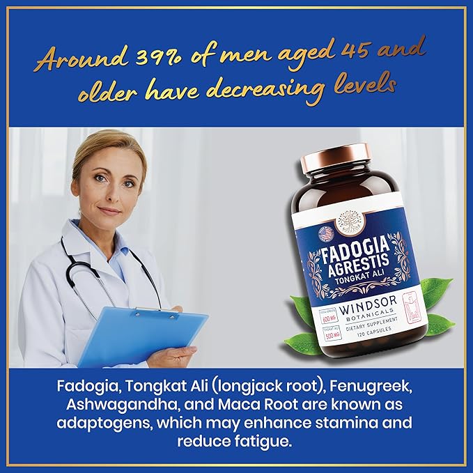 Fadogia Agrestis and Tongkat Ali Supplement - Fadogia Agrestis 600mg, 500mg Longjack Tongkat Ali for Men, Maca Root, Fenugreek, Ashwagandha, Saw Palmetto to Support Energy, Stamina, Vitality - 120Caps