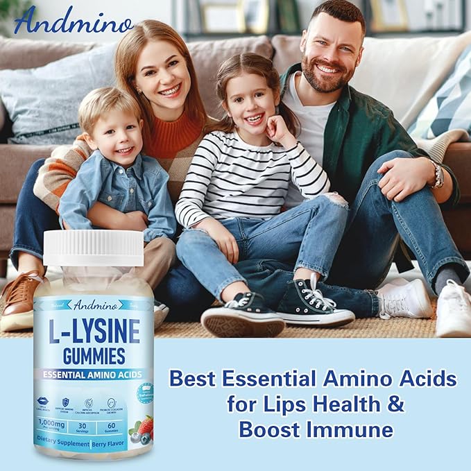 L-Lysine Gummies 1000 mg, with Trehalose, L Lysine Gummies for Lips & Oral Health, Boost Immune & Collagen & Calcium, for Adults & Kids, Non-GMO, Vegan, Gluten Free, Berry Flavor, 60