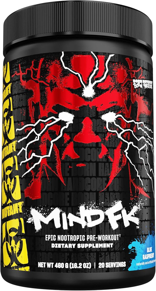 Mutant Mind FK - Epic Nootropic Pre-Workout - Brain Supplement for Mental Focus - 20 Serve - Blue Raspberry - 460g