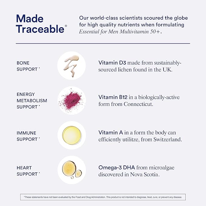 Ritual Multivitamin for Men 50 and Over with Zinc, Vitamin A and D3 for Immune Function Support*, Omega-3 DHA, B12, K2, Gluten Free, Non-GMO, Mint Essenced, 30 Day Supply, 60 Vegan Capsules