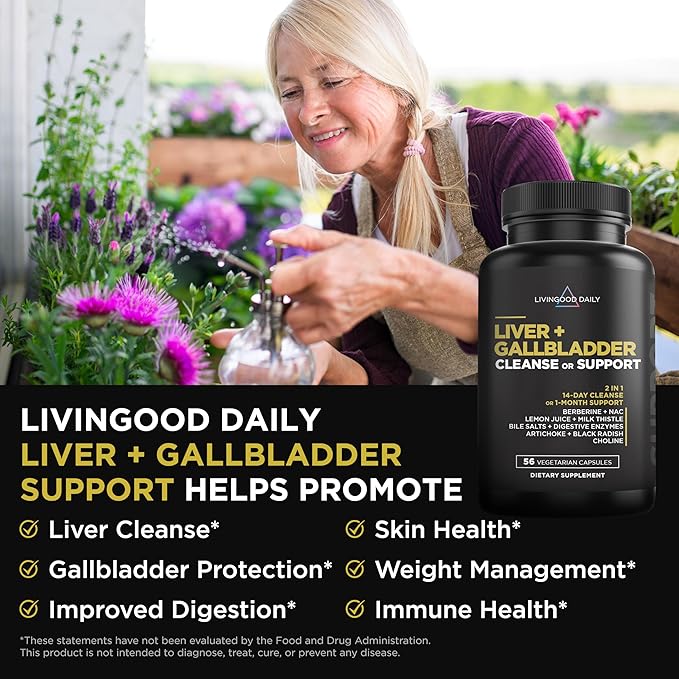 Livingood Daily Liver & Gallbladder Cleanse, 56 Vegetarian Capsules - Gallbladder Supplement with Ox Bile Powder Supports Digestion - Promotes Liver Function - Non-GMO, Gluten-Free & Allergen-Free
