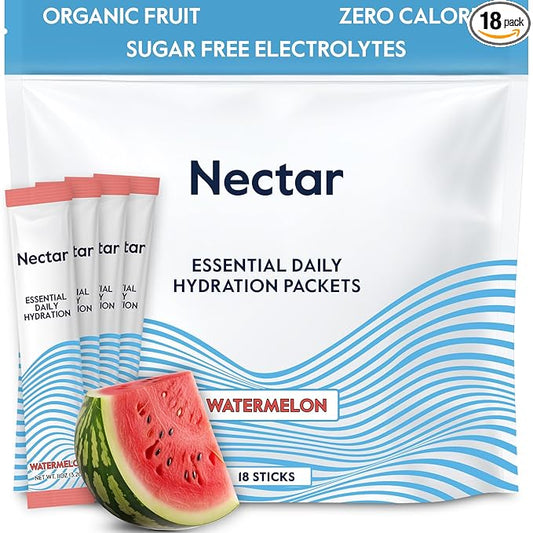 Nectar Hydration Packets - Electrolytes Powder Packets - No Sugar or Calories - Organic Fruit Liquid Daily IV Hydrate Packets for Dehydration Relief & Rapid Rehydration (Watermelon 18 Pack)