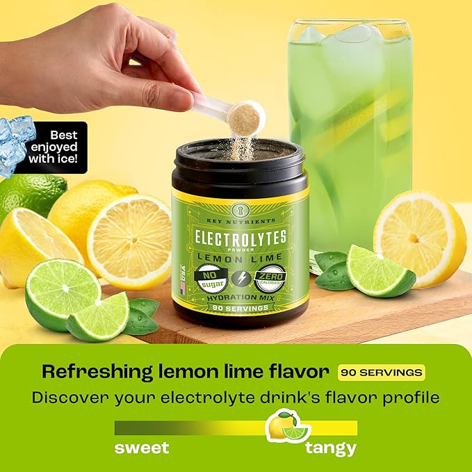 KEY NUTRIENTS Multivitamin Electrolytes Powder No Sugar - Refreshing Lemon Lime Electrolyte Powder - Endurance & Energy Supplement - Hydration Powder - No Calories - 90 Servings - Made in USA