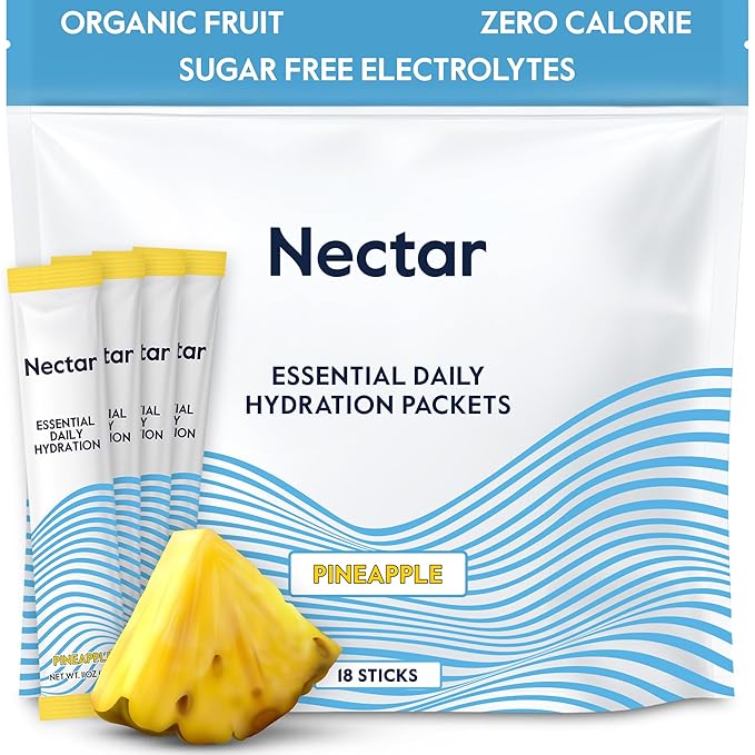 Nectar Hydration Packets - Electrolytes Powder Packets - Sugar Free & 0 Calorie - Organic Fruit Liquid Daily IV Hydrate Packets for Dehydration Relief & Rehydration (Pineapple 18 Pack)