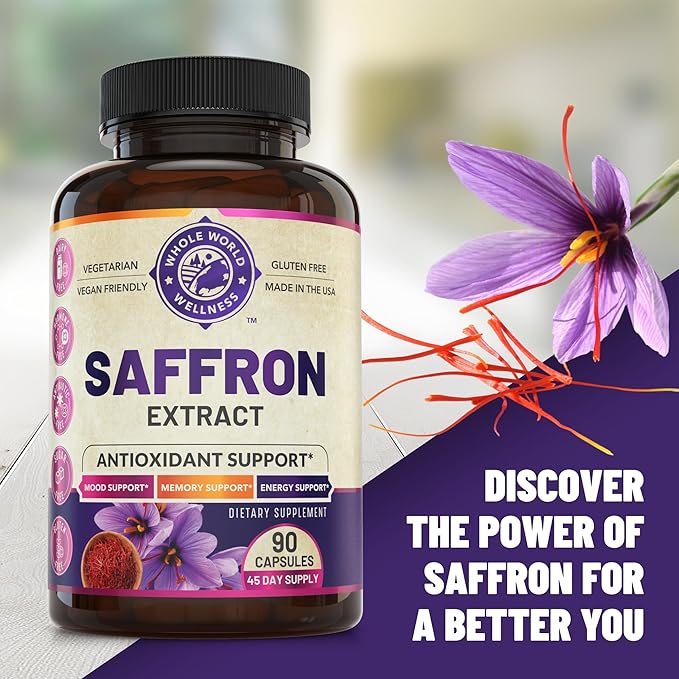 100% Pure Saffron Extract - NSF Certified. Supports Weight and Appetite Health, Mood, Focus, Memory, Digestion, Eye, Skin and Brain Health. Saffron Supplements for Women and Men, 45-Day Supply.