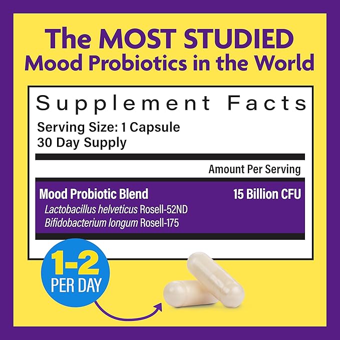 InnovixLabs Mood Probiotic Supplement - Clinically Studied Digestive & Mood Probiotics for Women and Men with Lactobacillus helveticus Rosell-52ND & Bifidobacterium longum Rosell-175, 60 Capsules