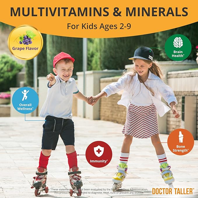NuBest Doctor Taller Kids with Multivitamins, Multimineral, Calcium Chewable Tablets, Calcium Supplement for Kids Ages 2 to 9 - Grape Flavor - Helps Kids Healthy - 12 Pack