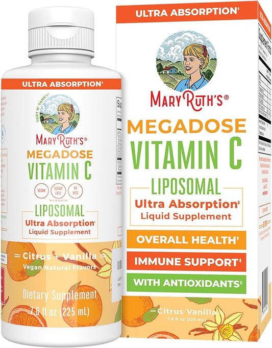 MaryRuth Organics Liposomal Vitamin C | Immune Support Supplement | Megadose Vitamin C Supplement 500mg | Skin Care | Liquid Vitamin C | Vitamin E | Vegan | Non GMO | 30 Servings