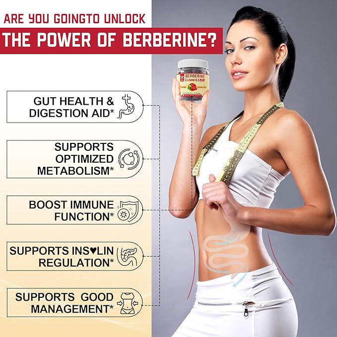 Berberine Supplement 1500mg with Soluble Fiber, B1, B3 & B6, Sugar Free Berberine HCL Gummies, High Bioavailability AMPK Activitor for Metabolism Balanced, Daily Digestive & Gut Health, 120 Cts