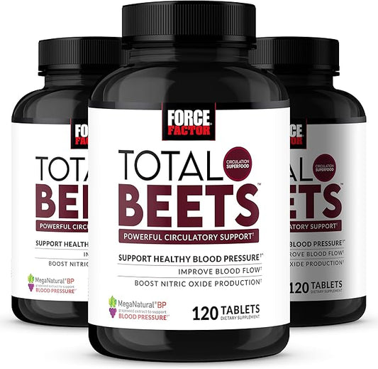 Force Factor Total Beets Blood Pressure Supplements, Nitric Oxide Supplement with Beet Root Powder, Nitrates, Grapeseed Extract for Circulation, Cardiovascular, Heart Health, 360 Tablets, 3 Pack