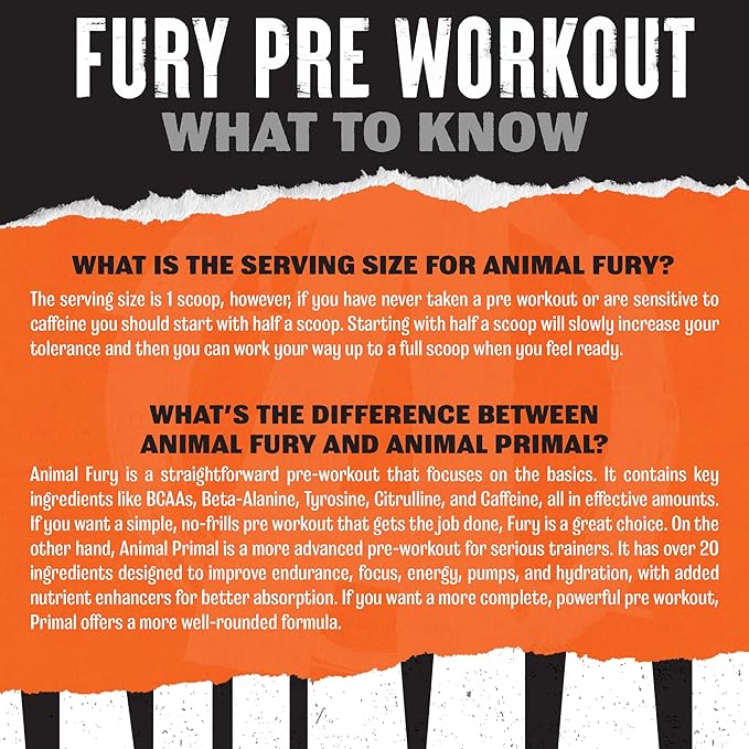 Animal Fury Pre Workout Powder - Energy and Focus Supplement with 5g BCAA, 350mg Caffeine Nitric Oxide Booster with Beta-Alanine, Preworkout for Men and Women, Green Apple Flavor, 30 Servings