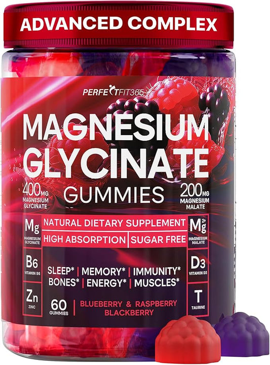 Magnesium Glycinate Gummies for Adults, Chewable Magnesium Gummy with Magnesium Glycinate 400mg, Malate 200mg, B6, Holy Basil - Magnesium Glycinate for Sleep Support - Sugar Free and Vegan
