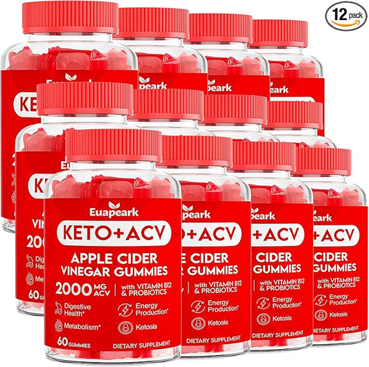 Apple Cider Vinegar Gummies, Keto ACV Gummies with Probiotics, Vitamin B12 & Keto Support, 2000 mg ACV Gummies with Mother for Digestion, Metabolism, Cleanse & Detox Diet, Vegan, Low Sugar, 720 Counts