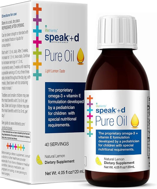 – Speak+D Pure Oil – Natural Lemon – 4.05 oz – Pediatrician Formulated to Support Children with Special Nutritional Requirements – Enhanced with Omega-3, Vitamin E, Vitamin D & Vitamin K