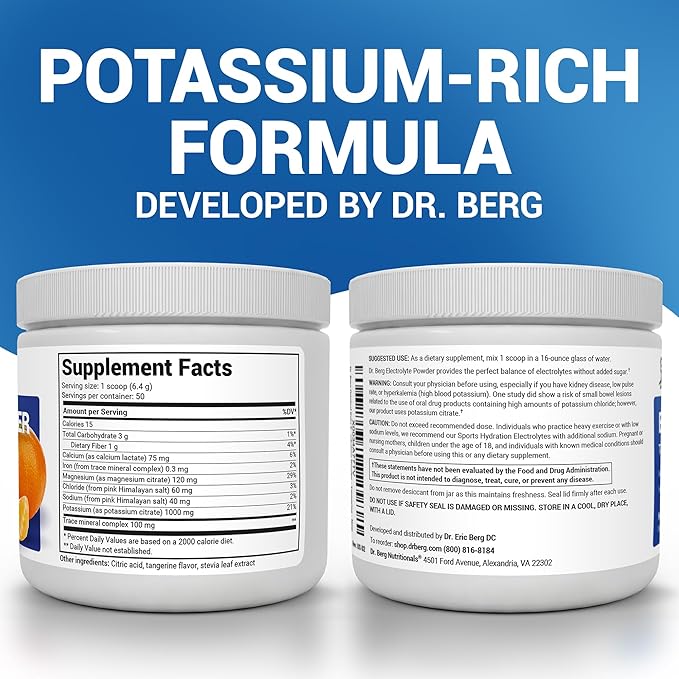 Dr. Berg Zero Sugar Hydration Keto Electrolyte Powder - Enhanced w/ 1000 mg of Potassium & Real Pink Himalayan Salt (NOT Table Salt) - Tangerine Flavor Hydration Drink Mix Supplement - 50 Servings