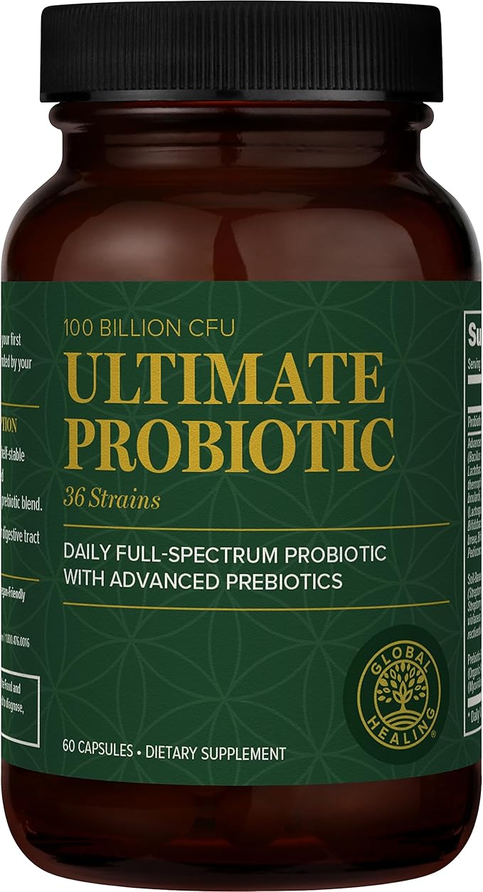 Global Healing Ultimate Probiotic Blend Supplement (Floratrex) with Prebiotics for Healthy Digestion, Digestive Tract, and Immune System, Men & Women, 100 Billion CFU, 36 Strains (60 Capsules)