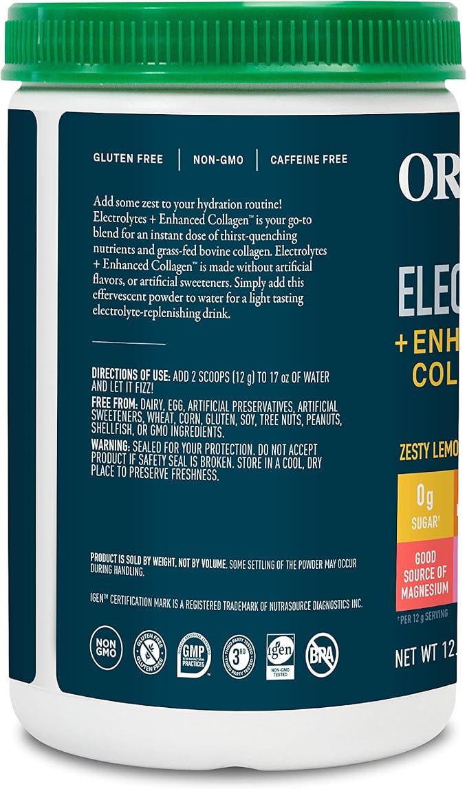 Organika Electrolytes + Enhanced Collagen- Zesty Lemon Berry Flavour- Sugar-Free Hydration + Protein 360 gram - 30 Servings