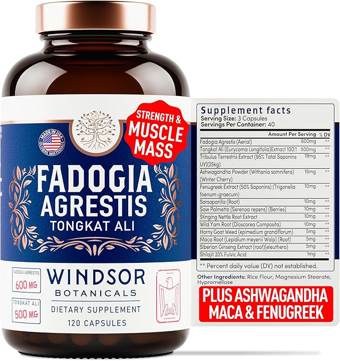 Fadogia Agrestis and Tongkat Ali Supplement - Fadogia Agrestis 600mg, 500mg Longjack Tongkat Ali for Men, Maca Root, Fenugreek, Ashwagandha, Saw Palmetto to Support Energy, Stamina, Vitality - 120Caps