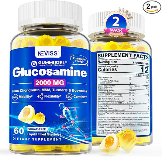 Sugar Free Glucosamine Chondroitin MSM Filled Gummies 3100mg -Joint Support Supplement - Plus Turmeric, Boswellia, Hyaluronic Acid & Vitamin D3, Mobility, Comfort, Flexibility & Bone Support, 120Cts