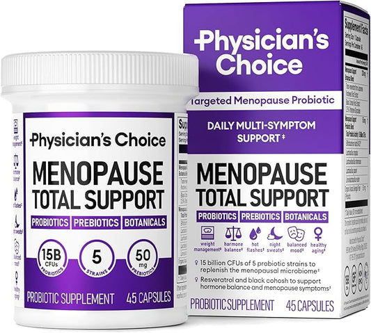 Physician's CHOICE Menopause Probiotic Supplement for Women - Supports Hormone Balance, Hot Flashes, Night Sweats, Weight Management, Bloating & Gut Health - with Black Cohosh, Resveratrol+ - 45ct