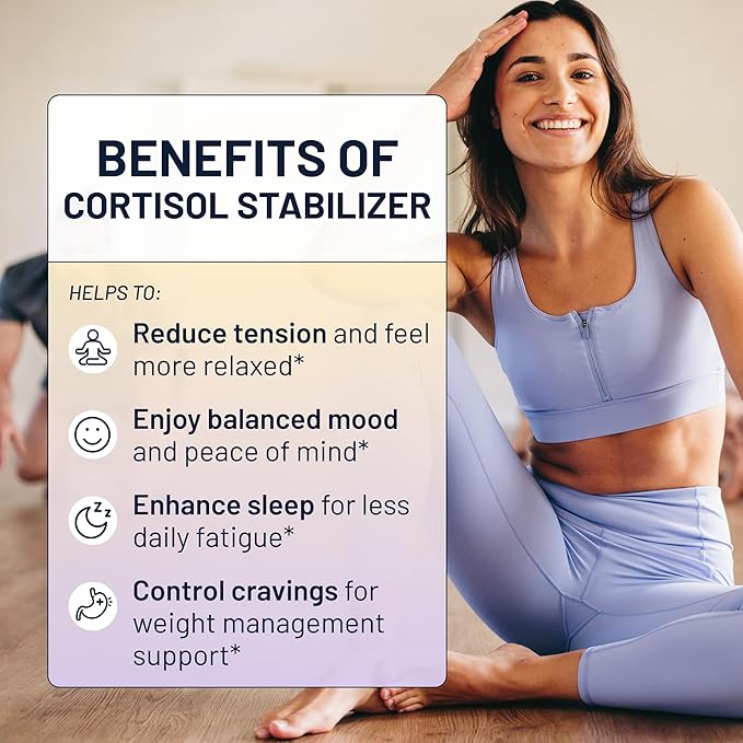 Cortisol Manager and Stabilizer Supplement | Supports Deep Sleep & Relaxation | Cortisol Supplement with Ashwagandha, L-Theanine, Rhodiola Rosea Extract & Apigenin | 90 Vegan Capsules
