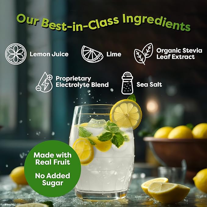 FlavCity Lemon Lime Electrolyte Drink Mix, 28 On-The-Go Stick Packs - Healthy Electrolytes Powder Packets Made with Real Fruit - Keto Powdered Drink with No Added Sugar, Gluten-Free