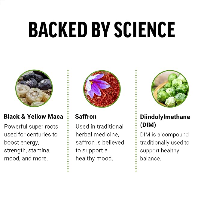 FORCE FACTOR Perfect Maca, Maca Root and DIM Supplement with Saffron to Boost Energy and Mood, with Yellow and Black Maca, Vitamins, Minerals, and Antioxidants, Dark Cherry Flavor, 60 Soft Chews