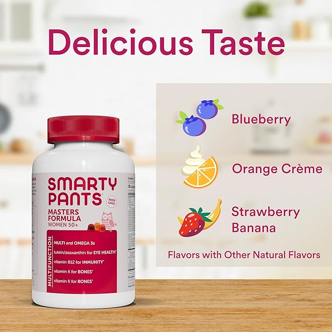 SmartyPants Gummy Multivitamin for Women 50 and Over: Omega 3 Fish Oil (EPA/DHA), Methylfolate, CoQ10, Vitamin D3, C, Vitamin B12, B6, Vitamin A, K & Zinc, Gluten Free, 120 Count (30 Day Supply)