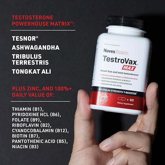 Novex Biotech TestroVax MAX – Daily Testosterone Multivitamin - Dietary Supplements for Boosting Testosterone and Increasing Strength, 60 Ct, 30-Day Supply
