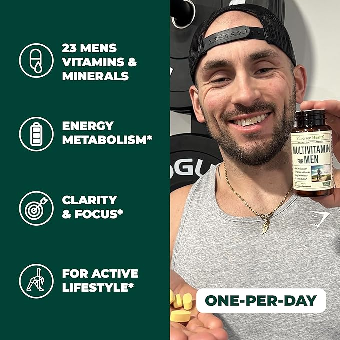 Multivitamin for Men - Daily Mens Multivitamins & Multiminerals with Vitamin A, C, D, E, B12, Zinc & Iron. Essential Vitamins for Men - Mens Vitamins for Energy, Focus, and Mens Health. 30 Tablets