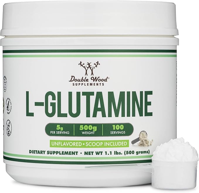 L Glutamine Powder 1.1lbs (100 Servings of 5 Grams Each - Third Party Tested L-Glutamine Powder) Unflavored, Keto, Vegan Friendly (with Scoop) for Exercise Endurance and Gut Health by Double Wood