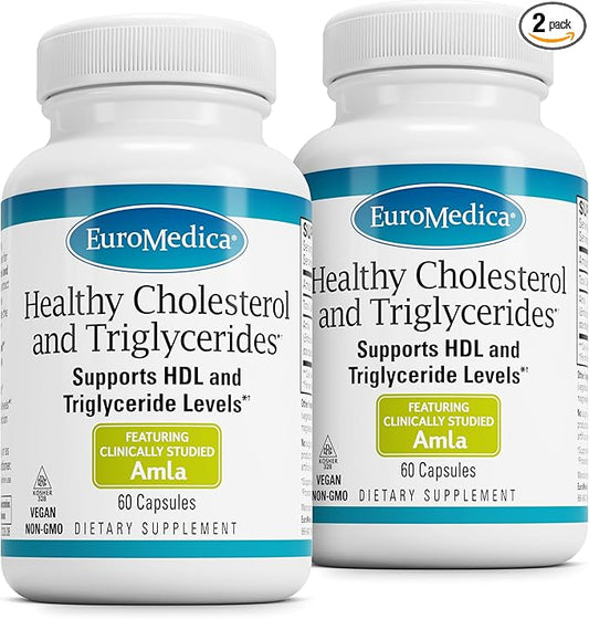 Euromedica Healthy Cholesterol and Triglycerides - 60 Capsules, Pack of 2 - Non-GMO, Vegan, Kosher - 60 Total Servings