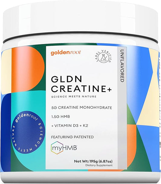 GLDN Creatine - Creatine Monohydrate with HMB for sustained Muscle Support and Recovery with Vitamin D3 and K2 for Bone and Joint Health - Unflavored - 30 Servings