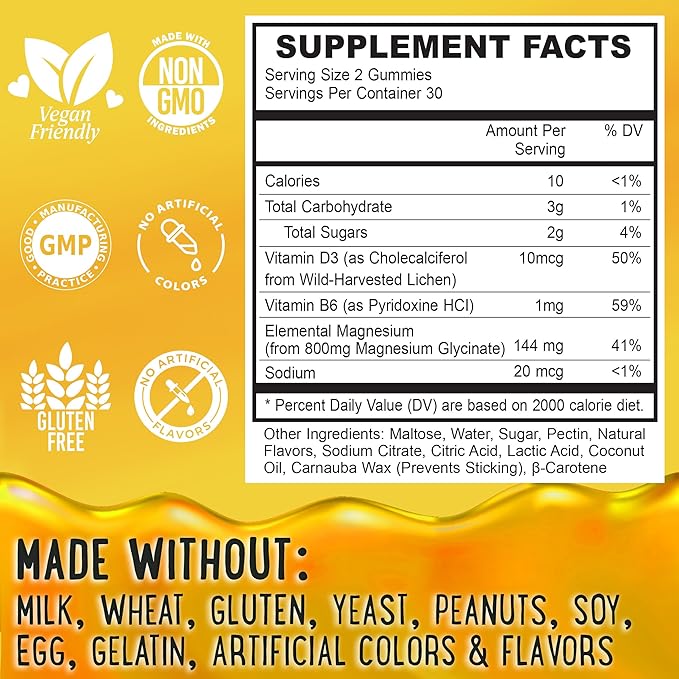Magnesium Glycinate Gummies 400mg - Magnesium for Sleep, Calm, Relax & Muscle Relief with B6 & D3 and No Melatonin - Family-Friendly for Kids, Teens & Adults - Vegan & Non-GMO Supplement - 120 Count