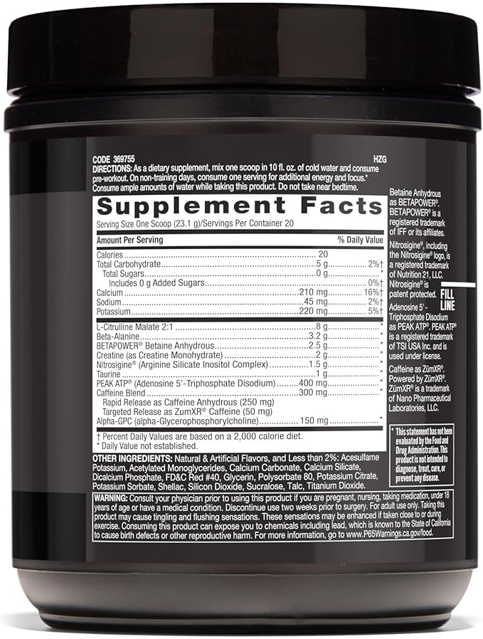 BEYOND RAW LIT AF | Advanced Formula Clinical Strength Pre-Workout Powder | Contains Caffeine, L-Citruline, and Nitrosigine | Sweet & Tart | 20 Servings