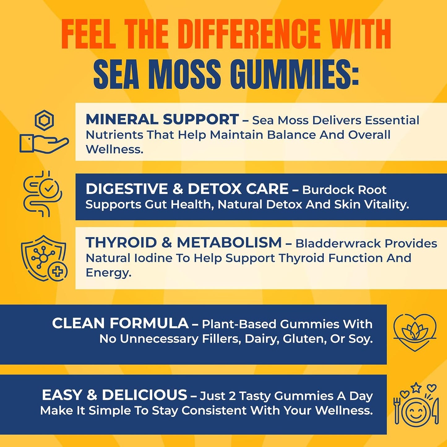 Sea Moss Gummies for Adults & Kids - Magnesium, Burdock Root & Bladderwrack – Supports Immune, Boost Energy, Skin & Hair Health, Detox - 60 Vegan Gummies