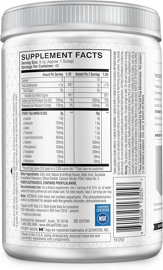 Scivation XTEND EAA + BCAA Powder | Muscle Recovery & Lean Muscle Growth | 9 Essential Amino Acids for Intra Workout or Post Workout Recovery | 10g EAAs Per 2 Servings | Lemon Lime 40 Servings