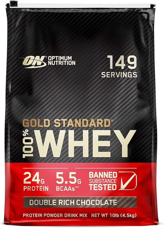 Optimum Nutrition Gold Standard 100% Whey Protein Powder, Double Rich Chocolate, 10 Pound (Packaging May Vary)
