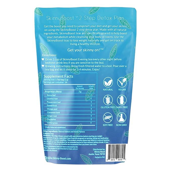 Skinny Boost Evening Detox Tea-14 Tea Bags Total, Supports Detox and Cleanse, Reduce Bloating, 100% All Natural, Vegan, Non GMO