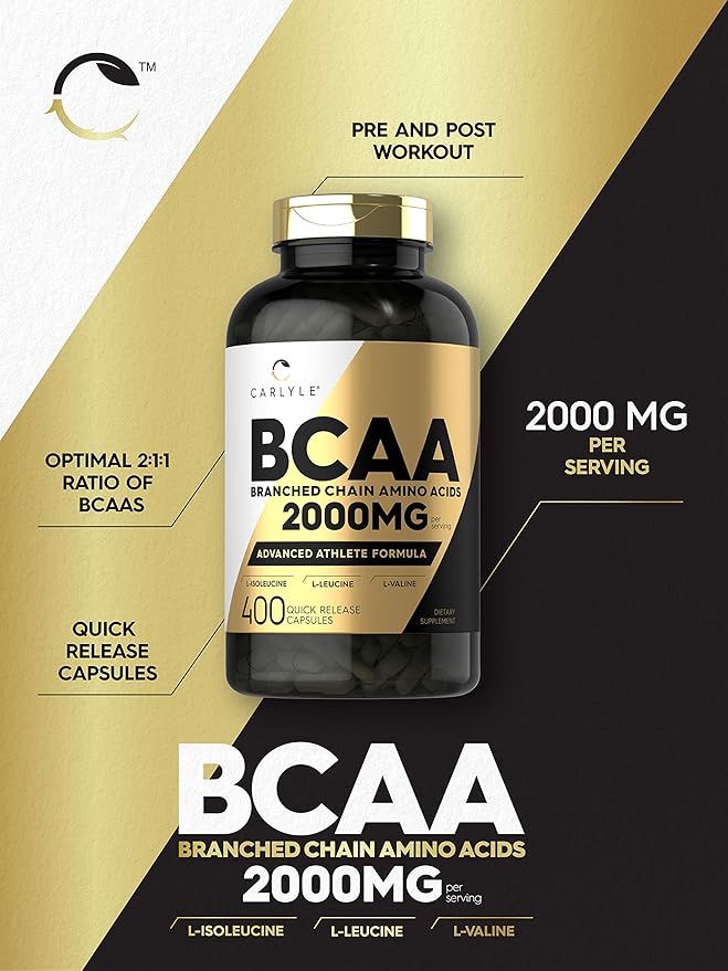 Carlyle BCAA Amino Acids Capsules | 2000mg | 400 BCAA Capsules | Non-GMO, Gluten Free Branch Chain Amino Acids Supplements