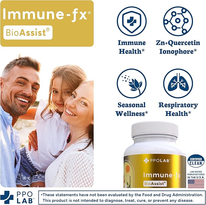 Immune-fx™ Advanced Daily Chelated Zinc Ionophore Immune Support Supplement with Quercetin 500mg Bioflavonoid, Antioxidant Vitamin C, D3, K2, DNA Heart Lung Aid, Clean Certified® 120 Vegan Capsules
