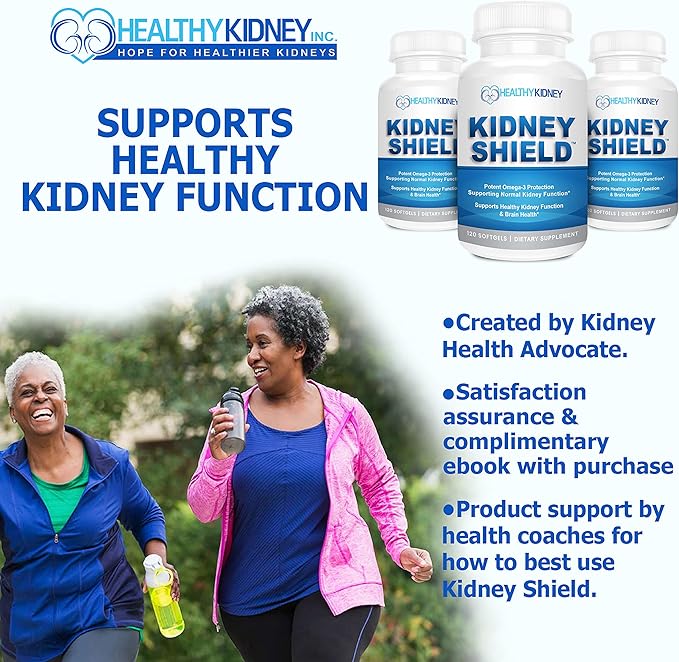Kidney Shield Omega 3 Fish Oil Supplements - DHA EPA Omega 3 Supplement for Women & Men Kidney Health - Omega3 to Support Normal Kidney Function & Kidney Cleanse Detox & Repair - 120 Lemon Softgels