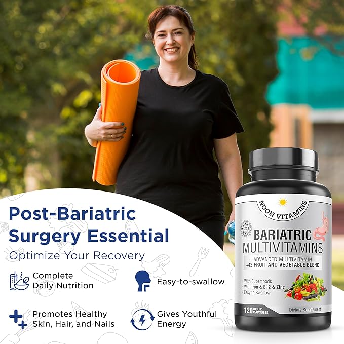 Bariatric Multivitamin with Iron for Women & Men All-in-One 42 Superfood Blend for Post-Surgery Easy-to-Swallow -2-Month Supply (- Superfood Blend for Energy, Halal - Made in USA (120 Capsules)