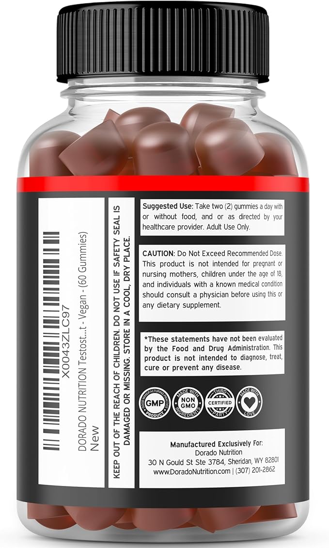 Testosterone Booster For Men Gummies (60 Count) Testosterone Supplement for Men - Premium Test Booster - Support Strength, Stamina, Drive & Performance - Mens Testosterone Booster - USA Made