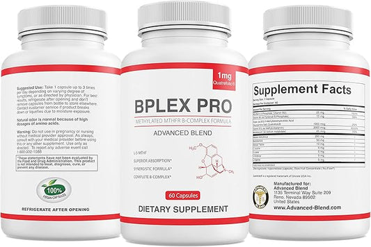 Advanced Blend MTHFR with 1000 mcg Quatrefolic. 1500 mcg Methylcobalamin with Amino Acids to Aid in Detox. Intrinsic Factor for B12 Absorption. 60 Veggie Capsules.
